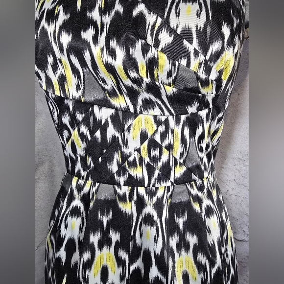 Antonio Melani Black White Yellow Midi Sheath Dress Tailored Waist Sz 12 - Picture 3 of 7